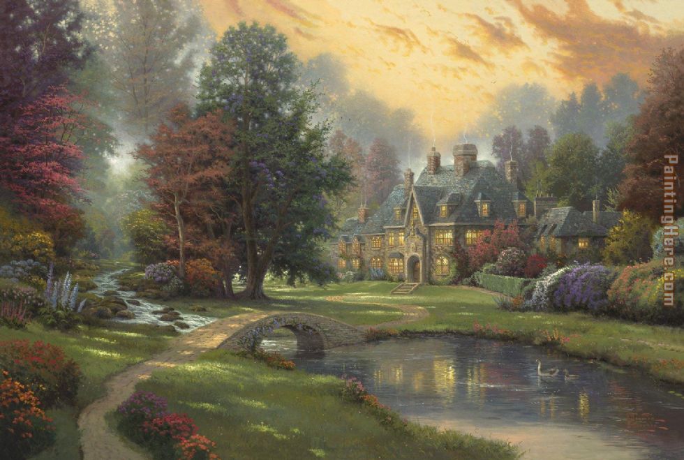 Lakeside Manor painting - Thomas Kinkade Lakeside Manor art painting